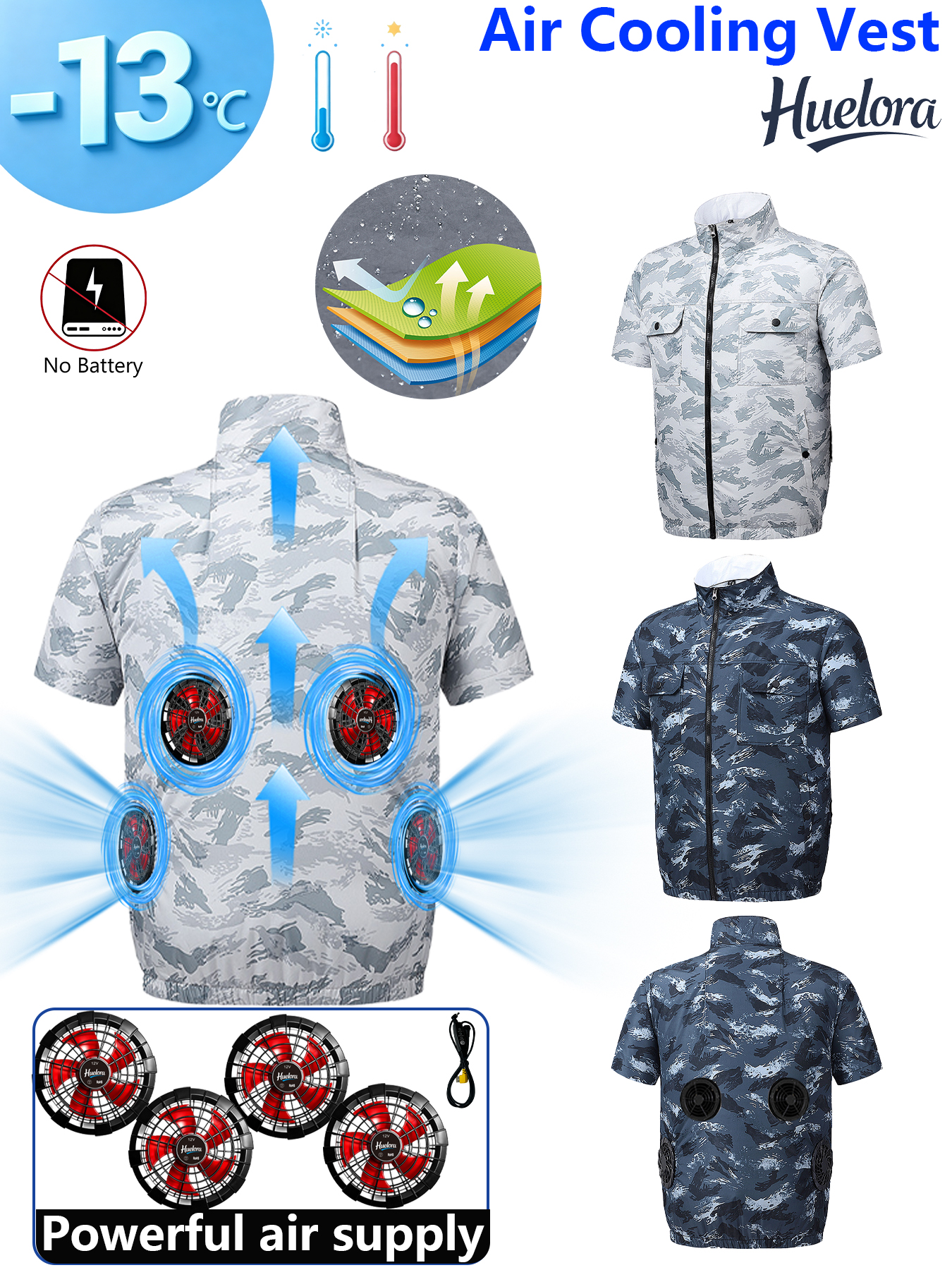 Outdoor Hunting Coat - 4-3-2 Rear Fans Camo Cooling Short
