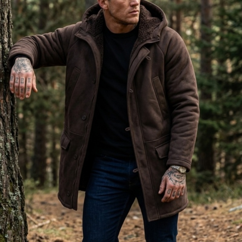 New Men's Faux Fur Lined Hoode - Outdoor Hunting Coat incelemesi ve fiyatı