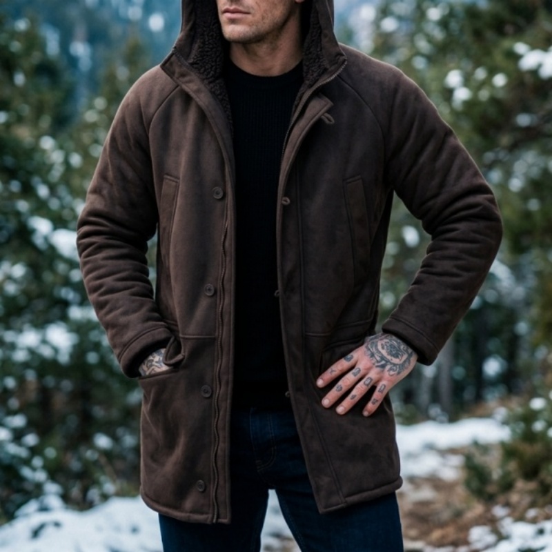 New Men's Faux Fur Lined Hoode - Outdoor Hunting Coat incelemesi ve fiyatı