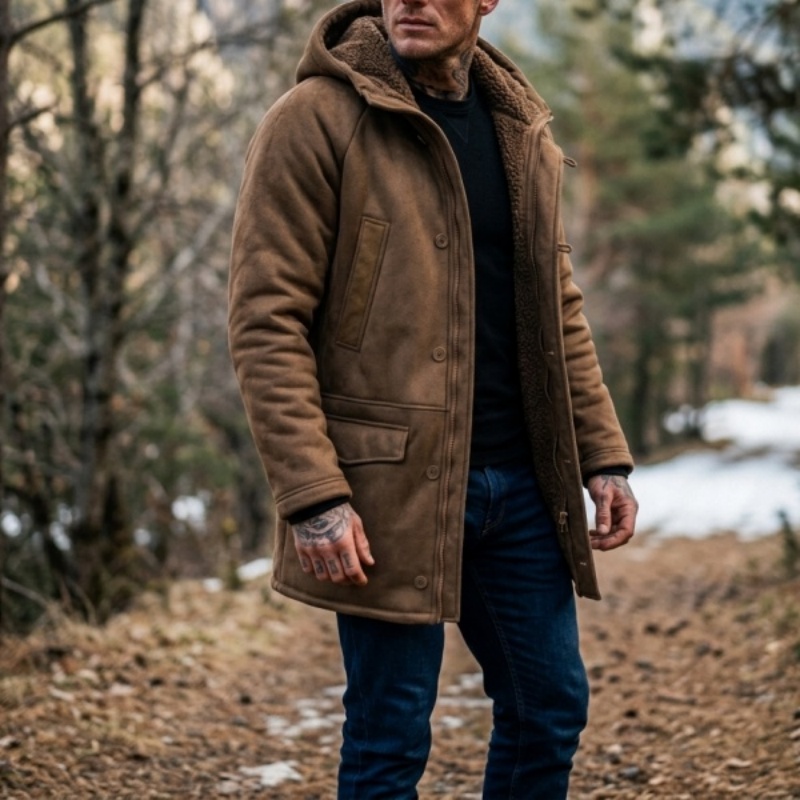 New Men's Faux Fur Lined Hoode - Outdoor Hunting Coat incelemesi ve fiyatı